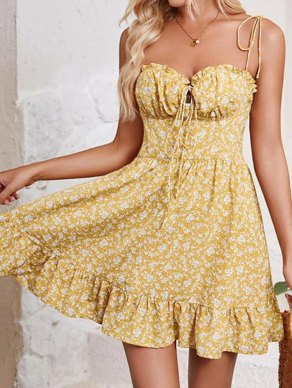Women'S Ditsy Floral Print Square Neck Cami Dress, Chic Elegant Fashion Casual Tie Shoulder Dress for Daily Outdoor Wear, Dresses for Women, Ladies Dress for All Seasons, Slip Dress, Summer Clothes
