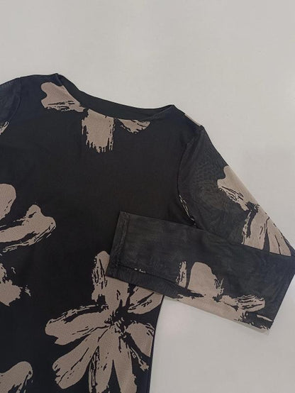 Women'S Floral Print Mesh Dress, Elegant Long Sleeve Dress for Party Holiday Wedding Guest, Ladies Spring & Fall Clothes
